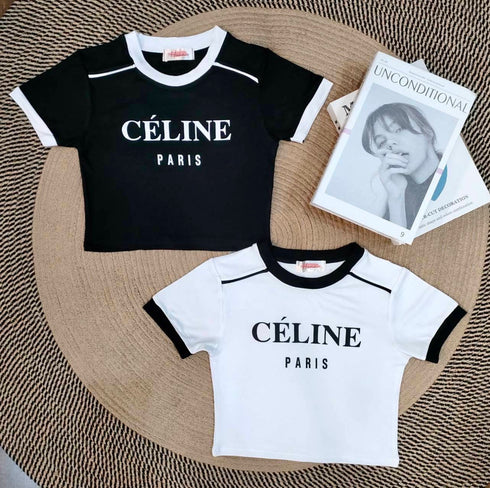 Color Contrast Basic Print Crop T-Shirts